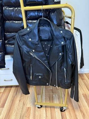 Blank NYC faux leather black motorcycle jacket with silver hardware size M